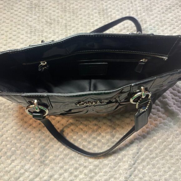 Coach F17728 Patent Leather Gallery Tote Black Embossed Signature Shoulder Bag - Picture 5 of 10